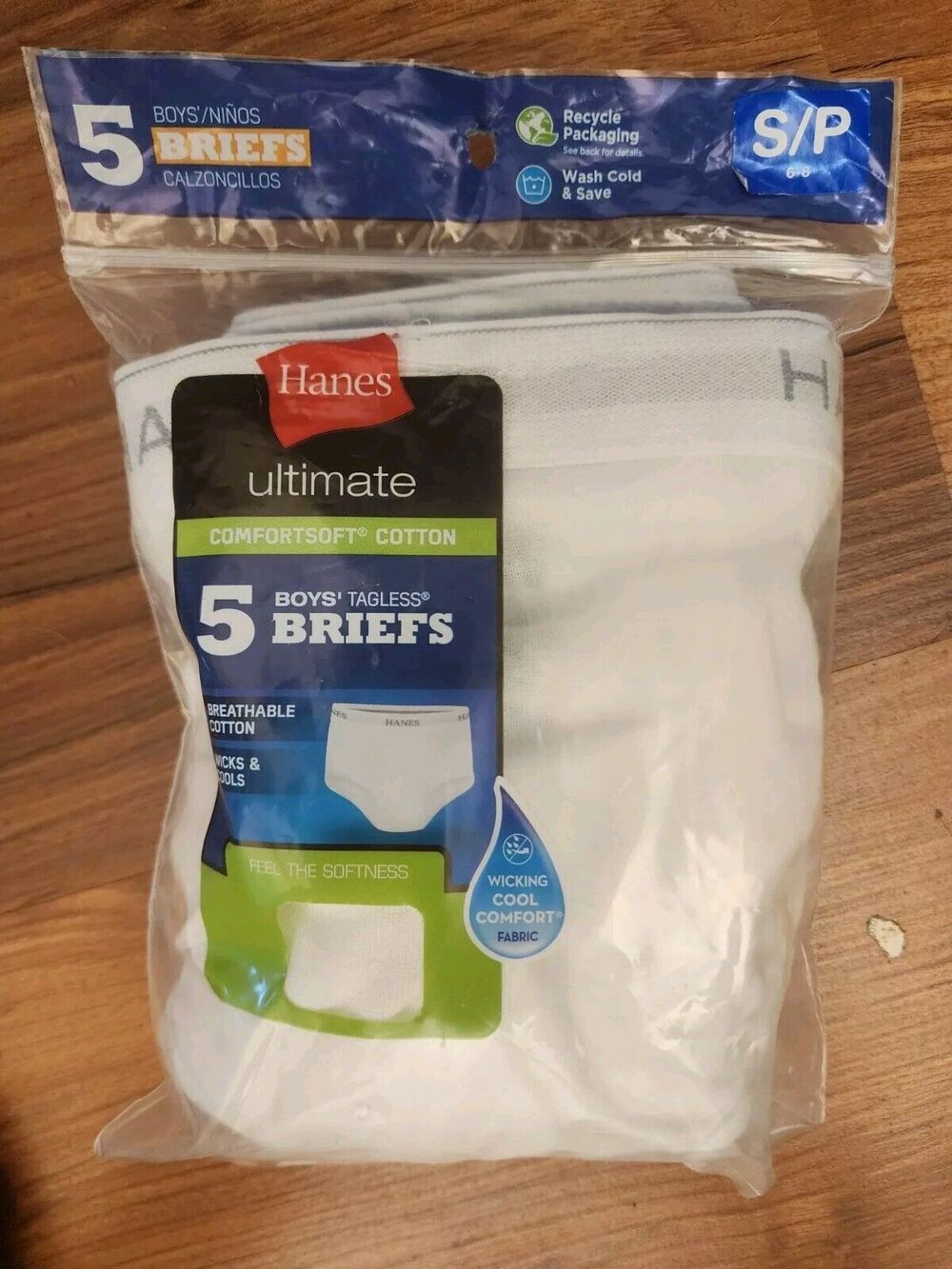 Hanes 6 Pack Boys Cotton Tagless White Comfort soft Briefs Size Small 6-8